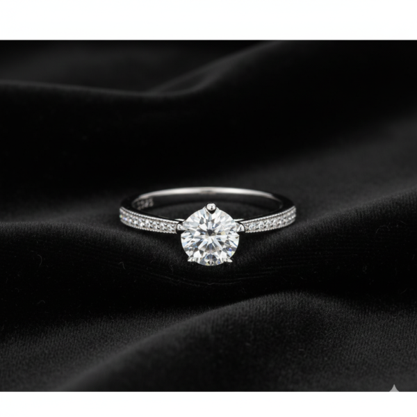 Luminous half-eternity band in 925 sterling silver, set with matched round brilliant lab-created stones (view 2)