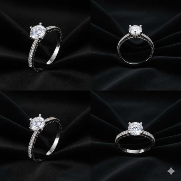 Luminous half-eternity band in 925 sterling silver, set with matched round brilliant lab-created stones (view 4)