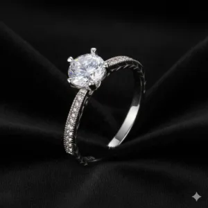 Luminous half-eternity band in 925 sterling silver, set with matched round brilliant lab-created stones