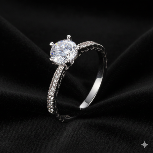 Luminous half-eternity band in 925 sterling silver, set with matched round brilliant lab-created stones