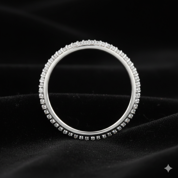 Aura slim eternity stacking band in 925 sterling silver, set with a fine row of lab-created stones (view 2)