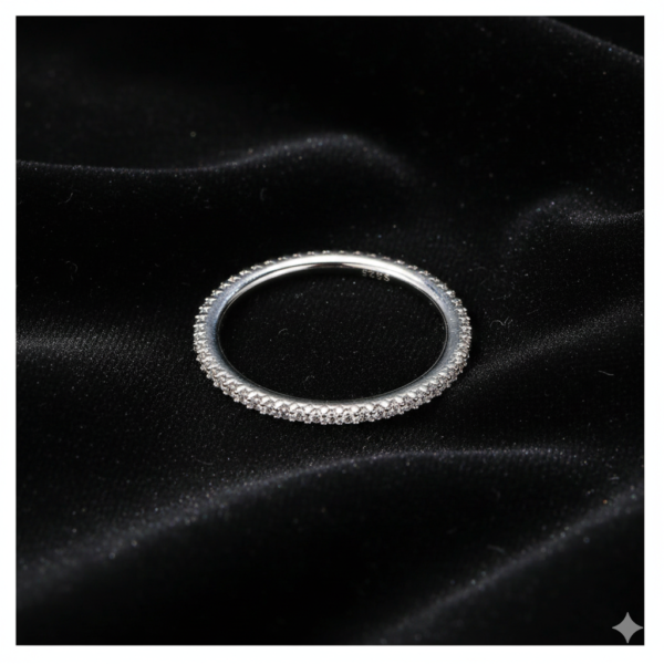 Aura slim eternity stacking band in 925 sterling silver, set with a fine row of lab-created stones (view 3)
