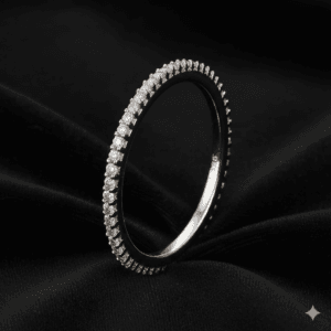 Aura slim eternity stacking band in 925 sterling silver, set with a fine row of lab-created stones