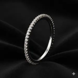 Aura slim eternity stacking band in 925 sterling silver, set with a fine row of lab-created stones