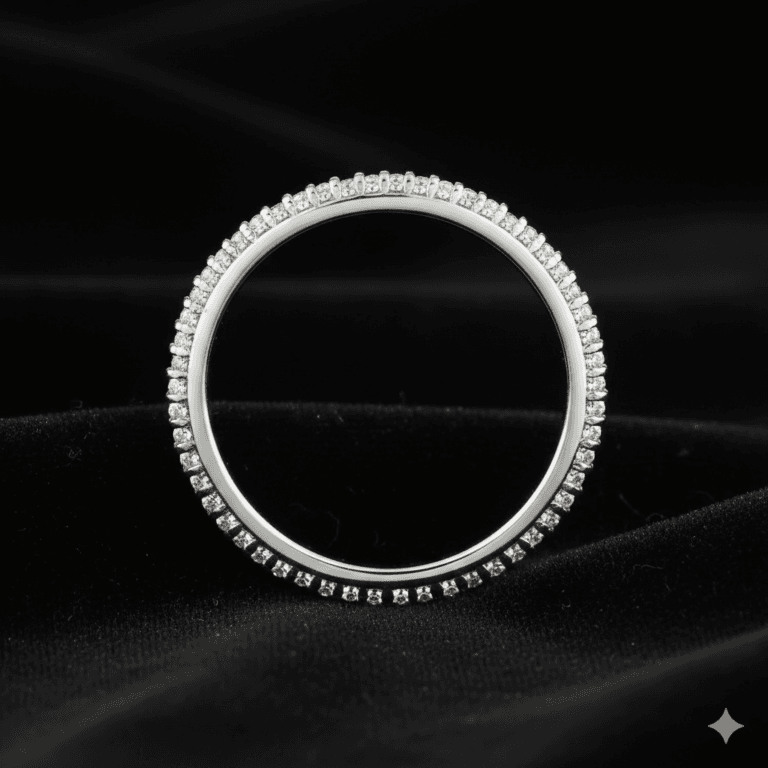 Aura slim eternity stacking band in 925 sterling silver, set with a fine row of lab-created stones (view 2)