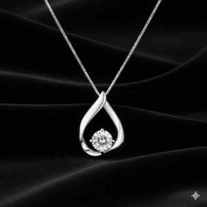 Cascade waterdrop pendant in 925 sterling silver: round lab-created stone set inside an open teardrop frame