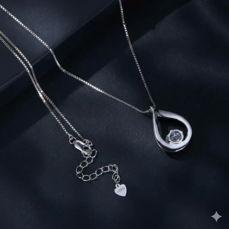Cascade waterdrop pendant in 925 sterling silver: round lab-created stone set inside an open teardrop frame (view 3)