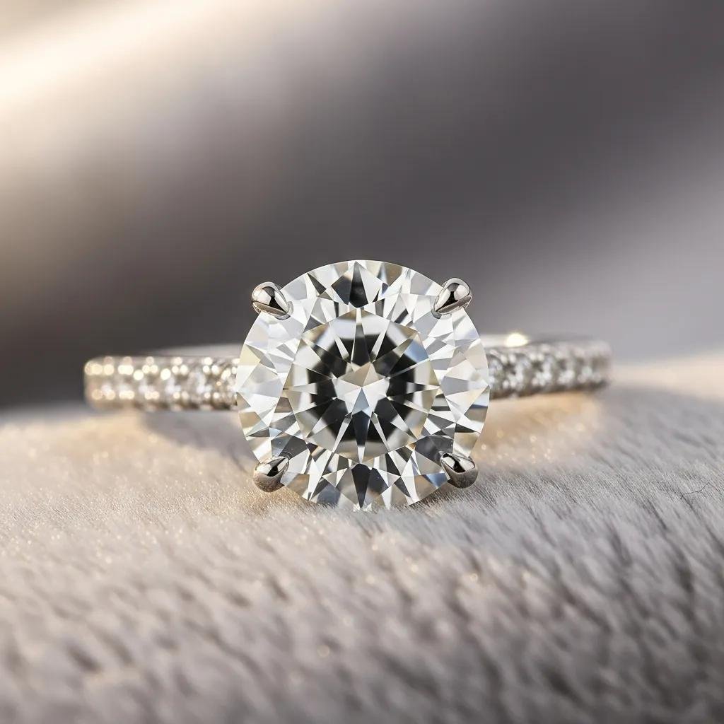 Close-up of a sparkling lab-grown diamond ring on soft fabric, emphasizing care and maintenance