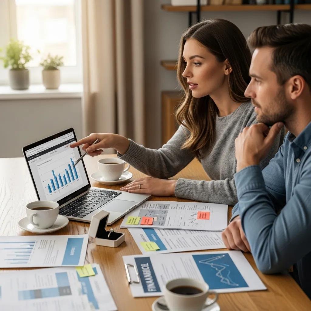 Exploring Financing Options for Your Lab Grown Engagement Ring Purchase 3 Couple discussing financing options for lab-grown engagement rings at a table
