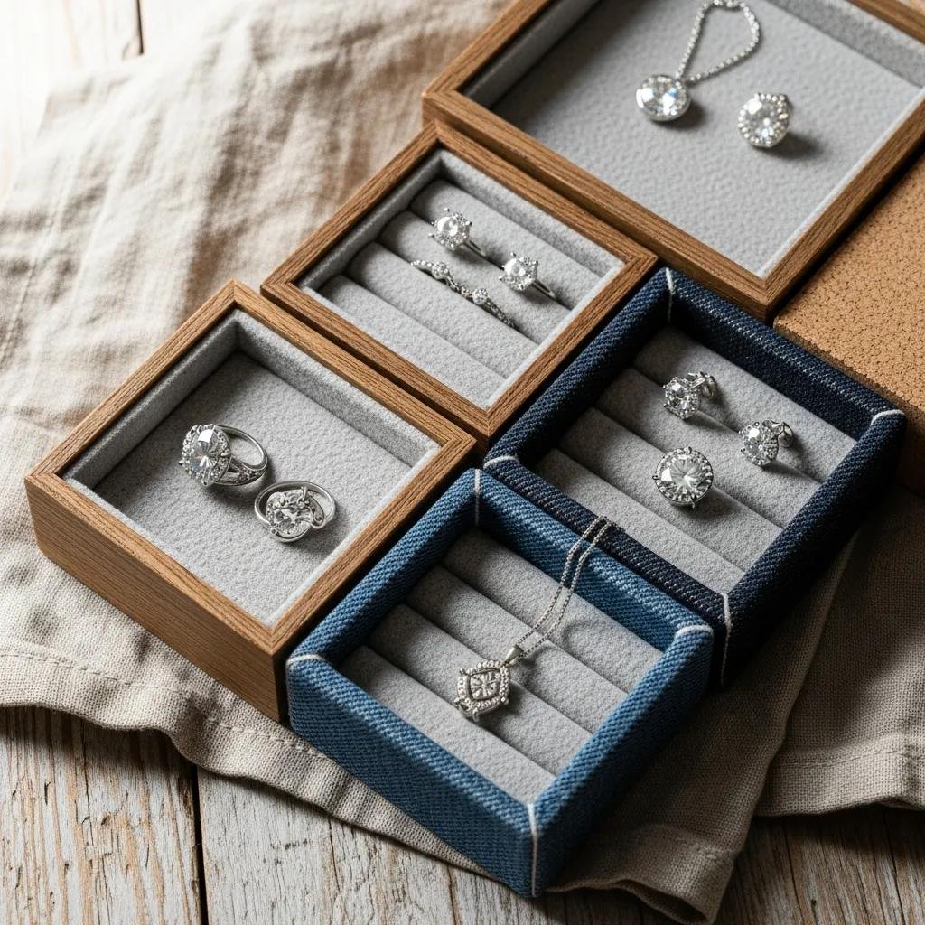 Customizable modular jewelry organizer made from recycled materials, showcasing lab-grown diamonds