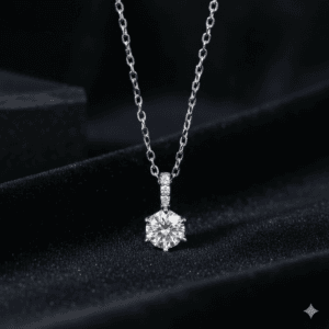 Grace lab-created diamond solitaire pendant in 925 sterling silver: six-prong round stone under a stone-set bail