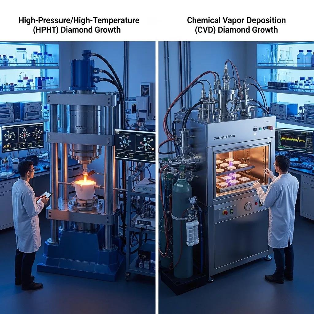 Illustration of HPHT and CVD processes for lab-grown diamonds
