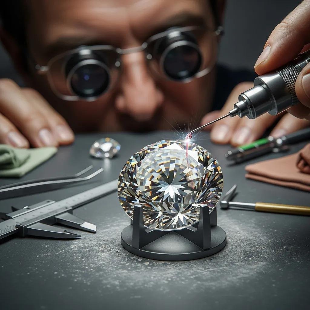 Jeweler cutting a diamond, highlighting the significance of cut quality in pricing
