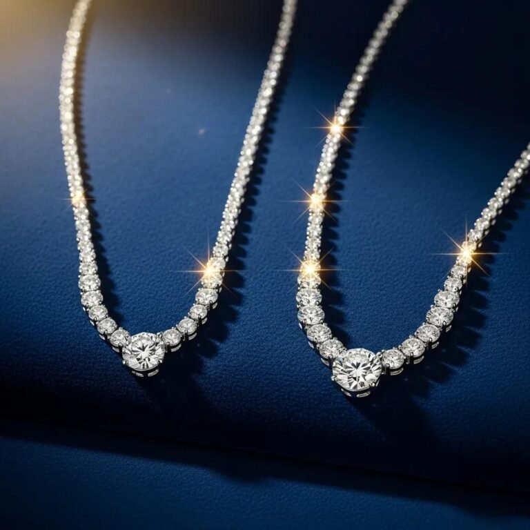 Lab-grown and natural diamond necklaces displayed elegantly, emphasizing their beauty and quality