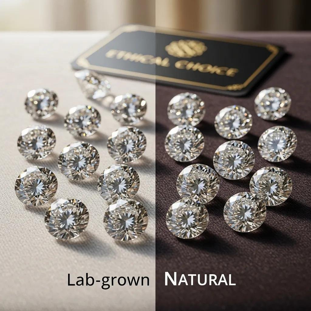 Lab-grown and natural diamonds displayed elegantly, emphasizing clarity and ethical jewelry choices