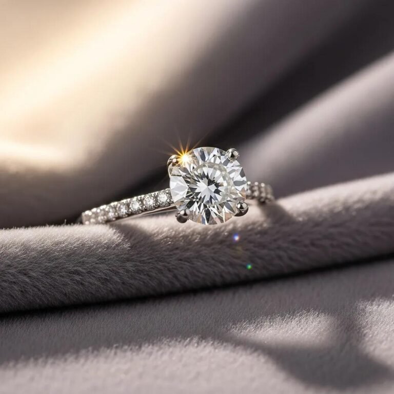 Lab grown diamond ring on soft fabric, emphasizing care and maintenance