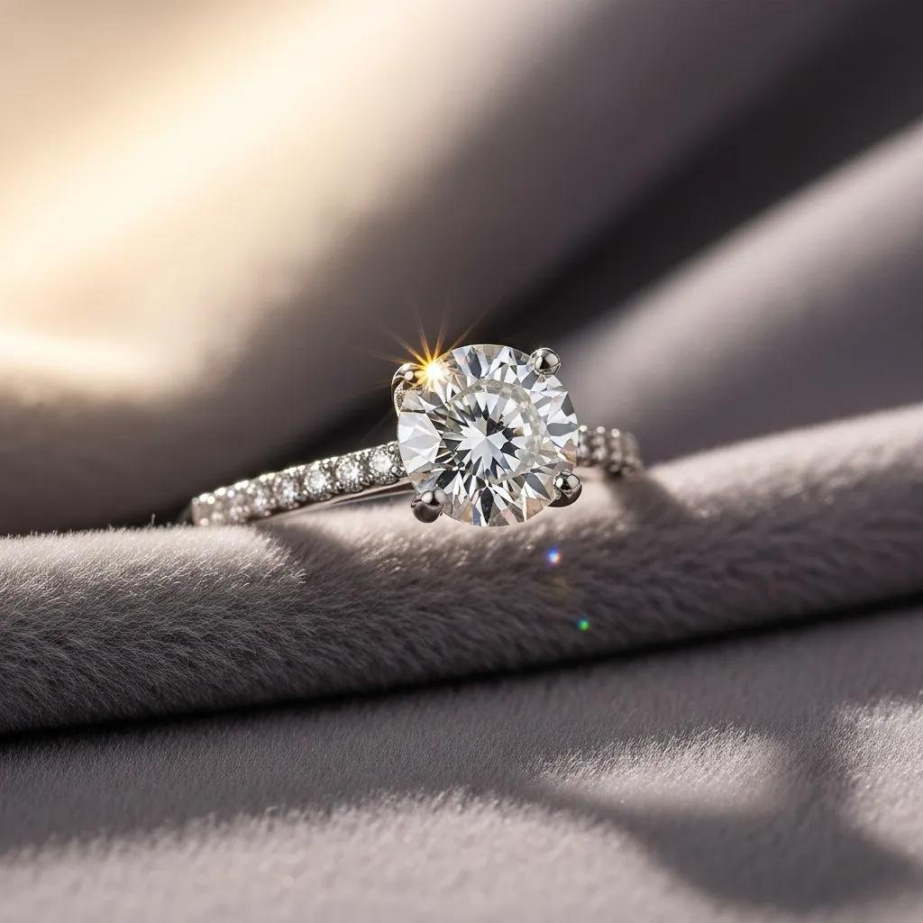 Lab grown diamond ring on soft fabric, emphasizing care and maintenance