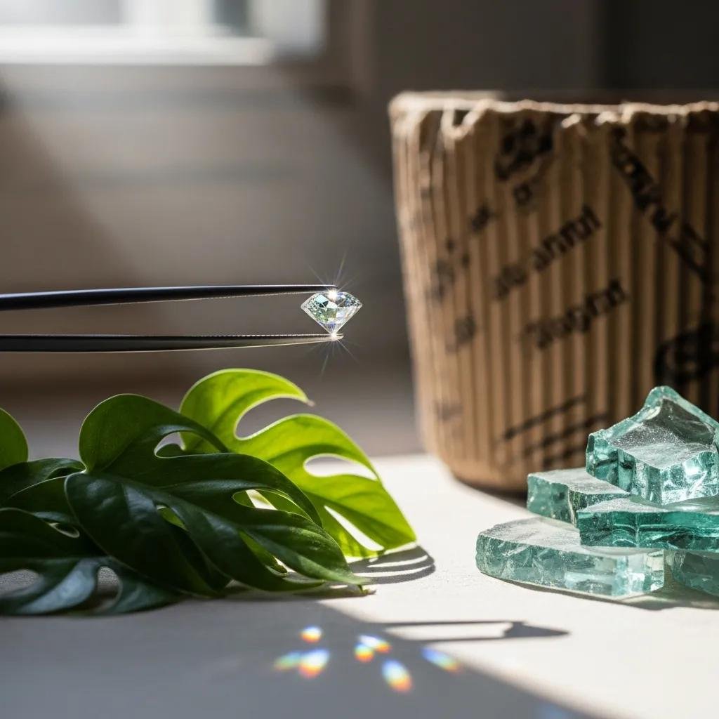 Lab grown diamond with elements of sustainability, emphasizing ethical sourcing