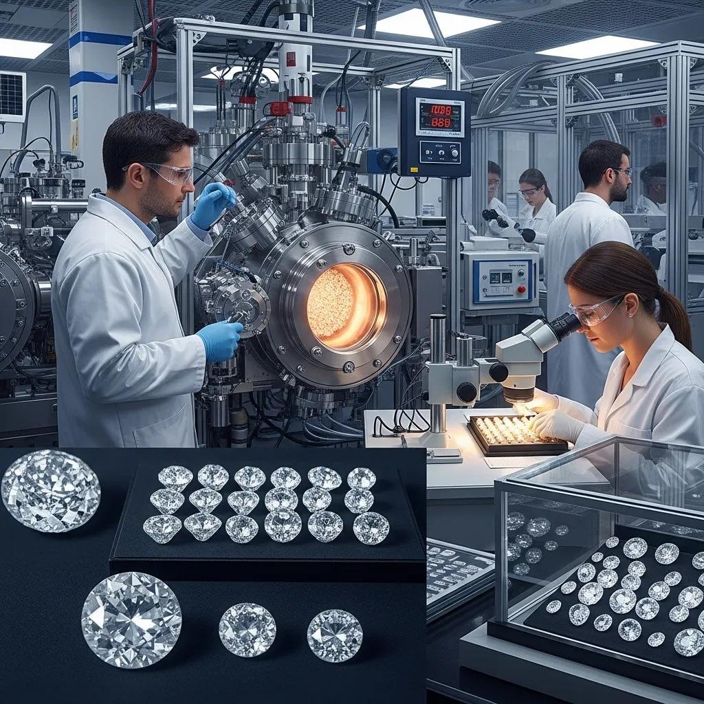 Lab grown diamonds being ethically sourced in a high-tech laboratory