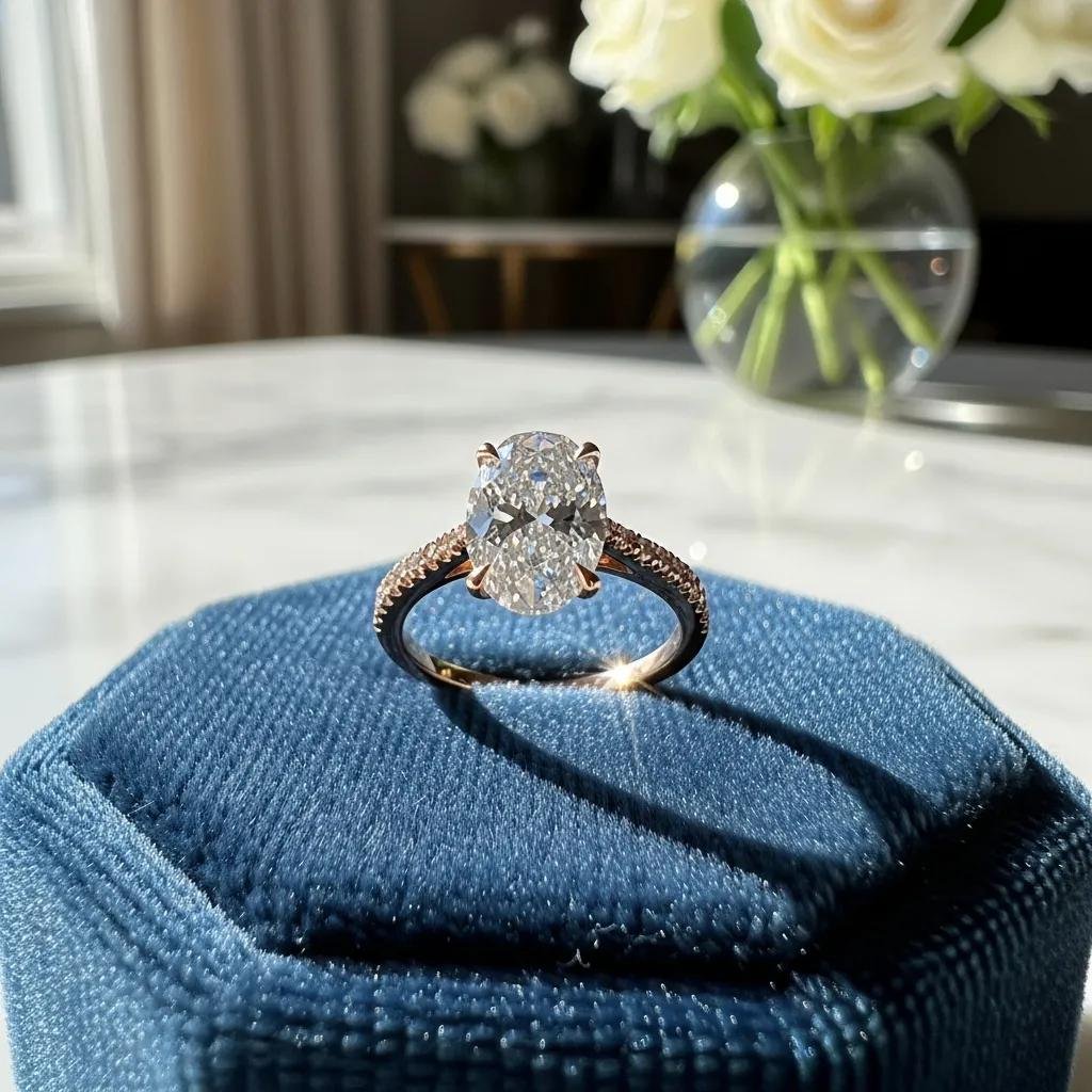 Lab-grown engagement ring on velvet, showcasing its brilliance and elegance