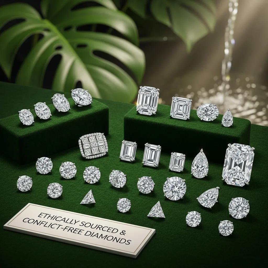 Luxurious ethically sourced diamonds displayed on a velvet surface, emphasizing sustainability and elegance