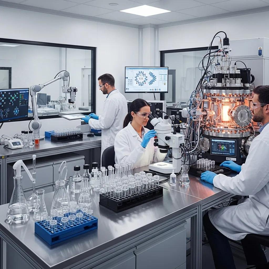Scientists in a lab creating lab grown diamonds, showcasing ethical sourcing and advanced technology