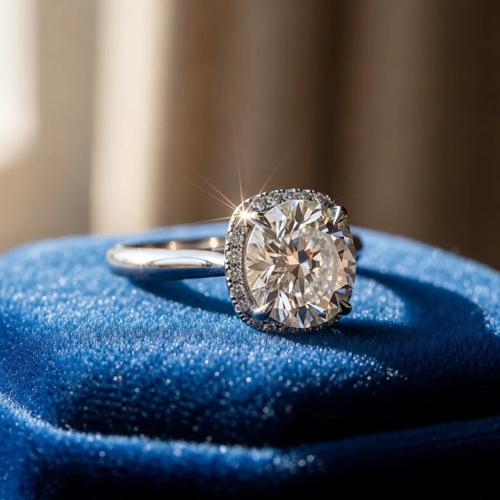 Sparkling diamond ring on velvet, symbolizing ethical diamond certification