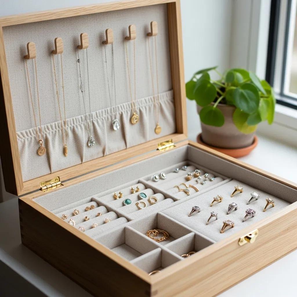 Sustainable jewelry storage solution showcasing eco-friendly practices for jewelry care