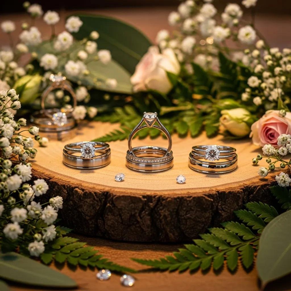 Sustainable Wedding Rings: What to Know Before You Buy 2 sustainable wedding rings featuring lab grown diamonds and recycled metals on a natural wooden surface with greenery dea44986 d32d 4793 9eb6 f58054e54903